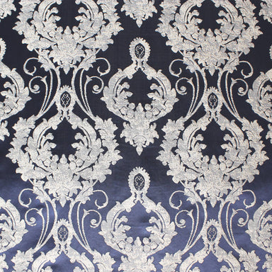 Stasia fabric in color Midnight showcasing fabric traditional two-toned damask drapery & curtain fabric.