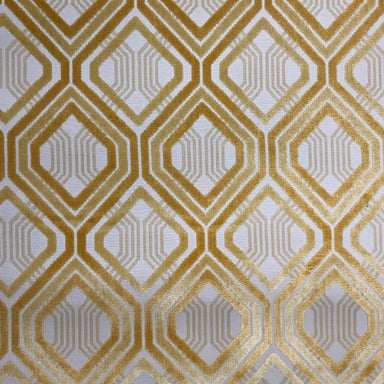 Stefano fabric in color Mimosa showcasing fabric geometric diamond shaped cut velvet upholstery fabric.