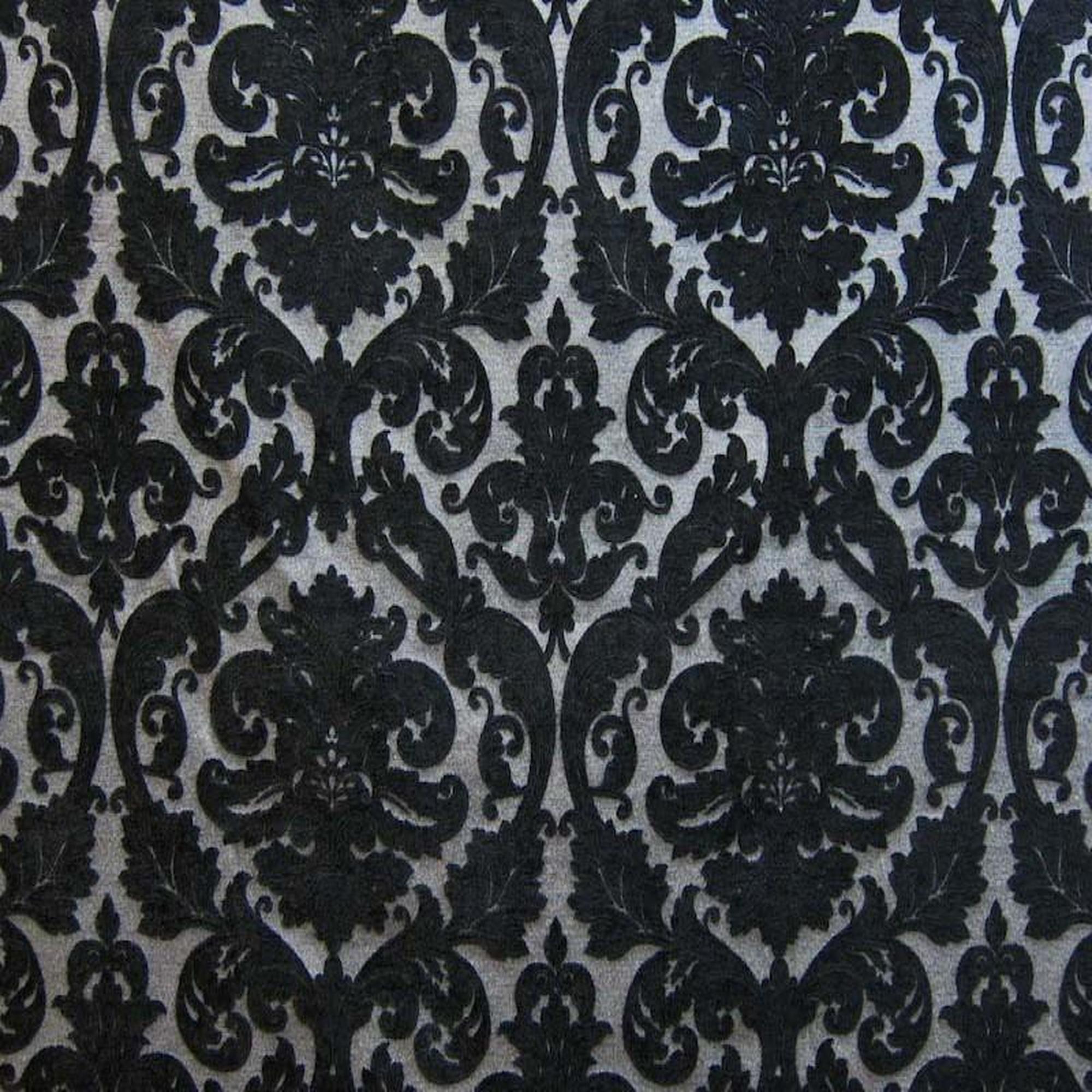 Tilda fabric in color Black showcasing fabric two tone damask chenille upholstery fabric & drapery & curtain fabric.