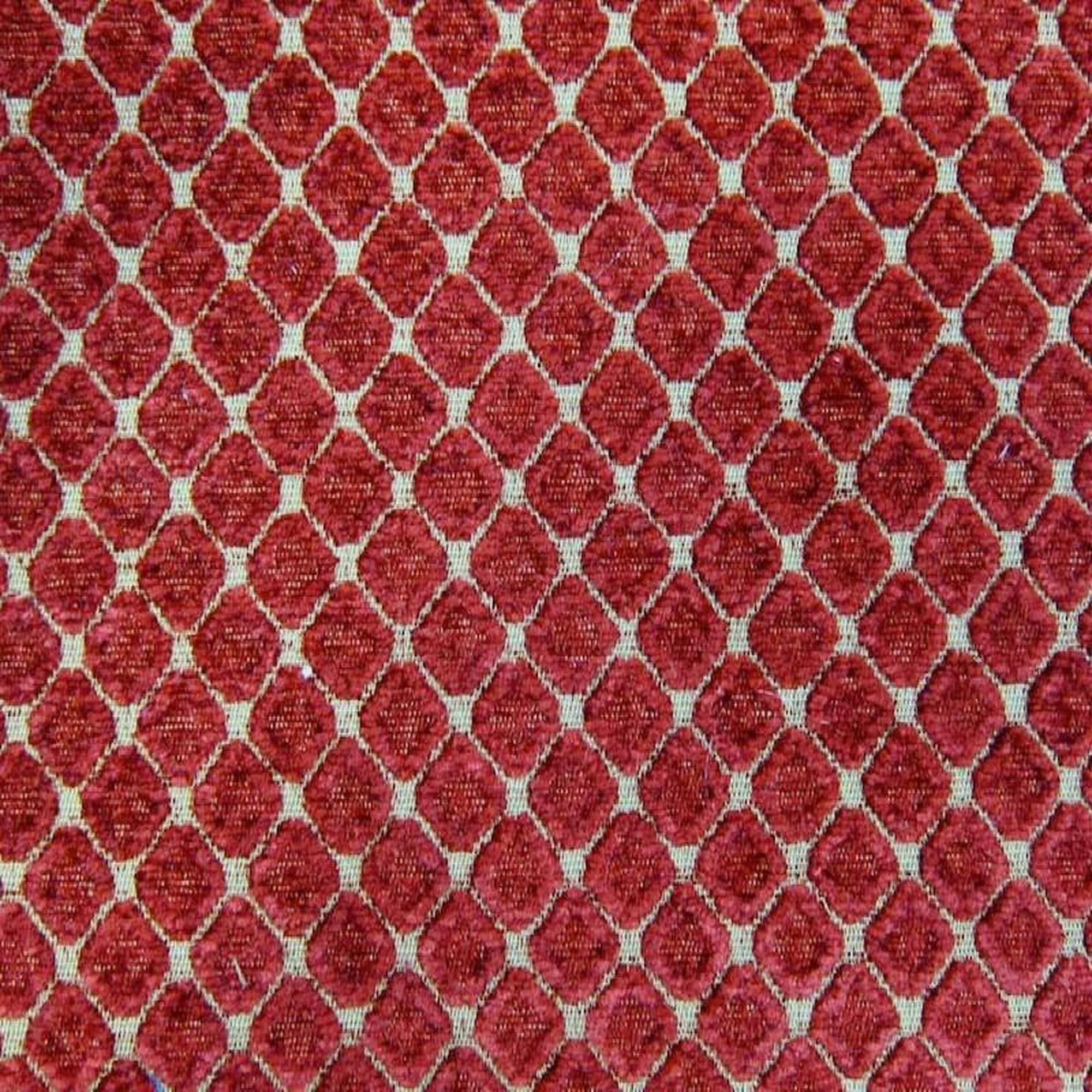 Tiles fabric in color Cranberry showcasing fabric diamond shaped chenille upholstery fabric & drapery & curtain fabric.