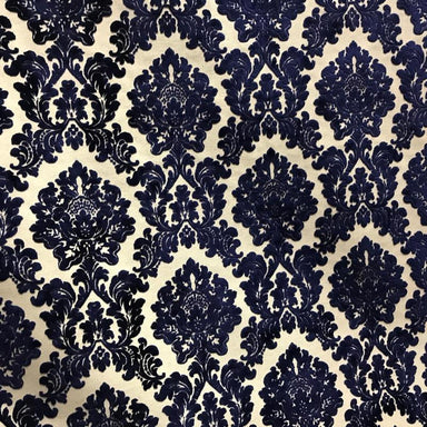 Valentino fabric in color Navy showcasing fabric traditional damask cut velvet upholstery fabric & drapery & curtain fabric.