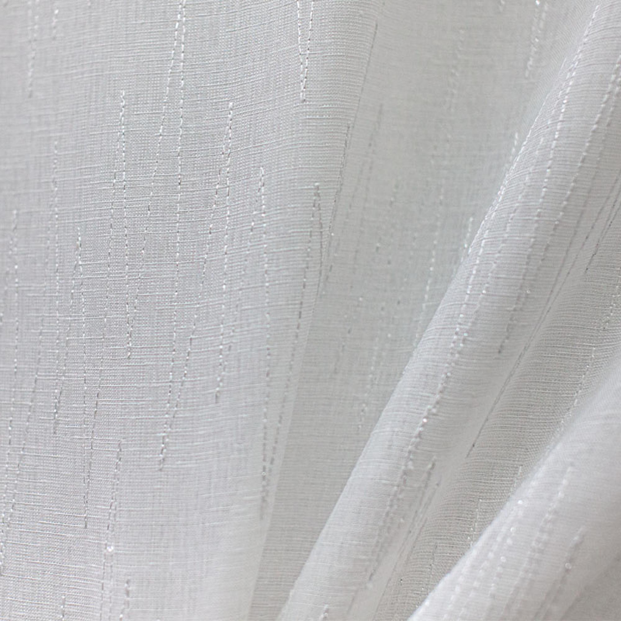 Zeek fabric in color White showcasing fabric zig zag metallic embroidered sheer drapery & curtain fabric.