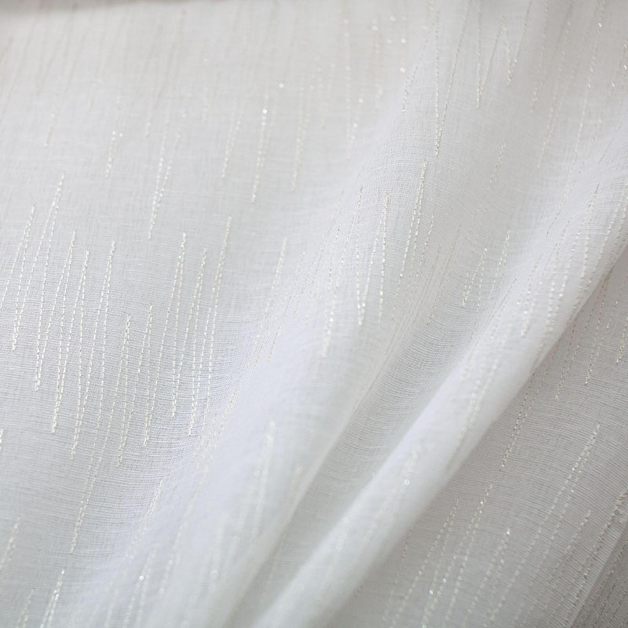 Zeek fabric in color Ivory showcasing fabric zig zag metallic embroidered sheer drapery & curtain fabric.