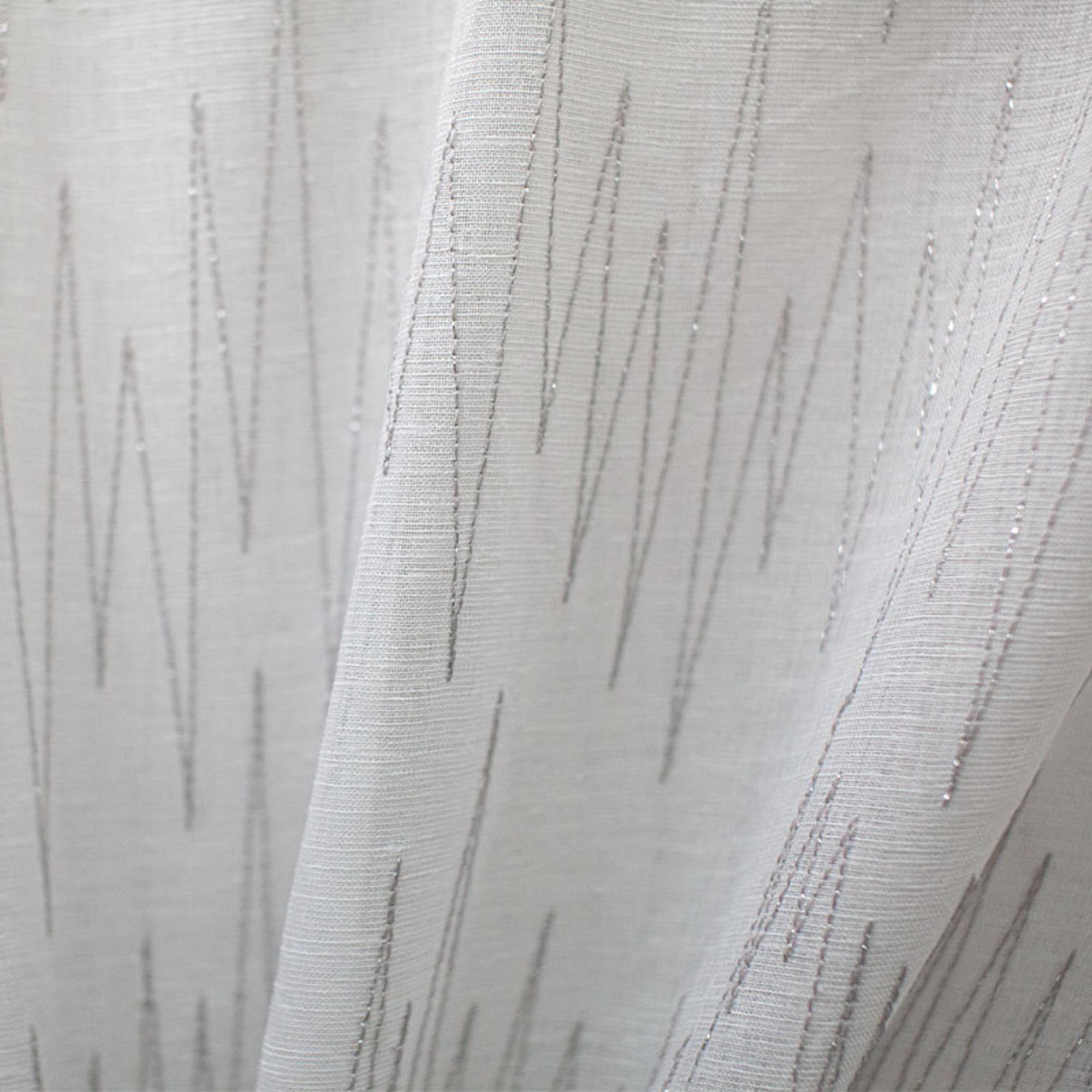 Zeek fabric in color Silver showcasing fabric zig zag metallic embroidered sheer drapery & curtain fabric.