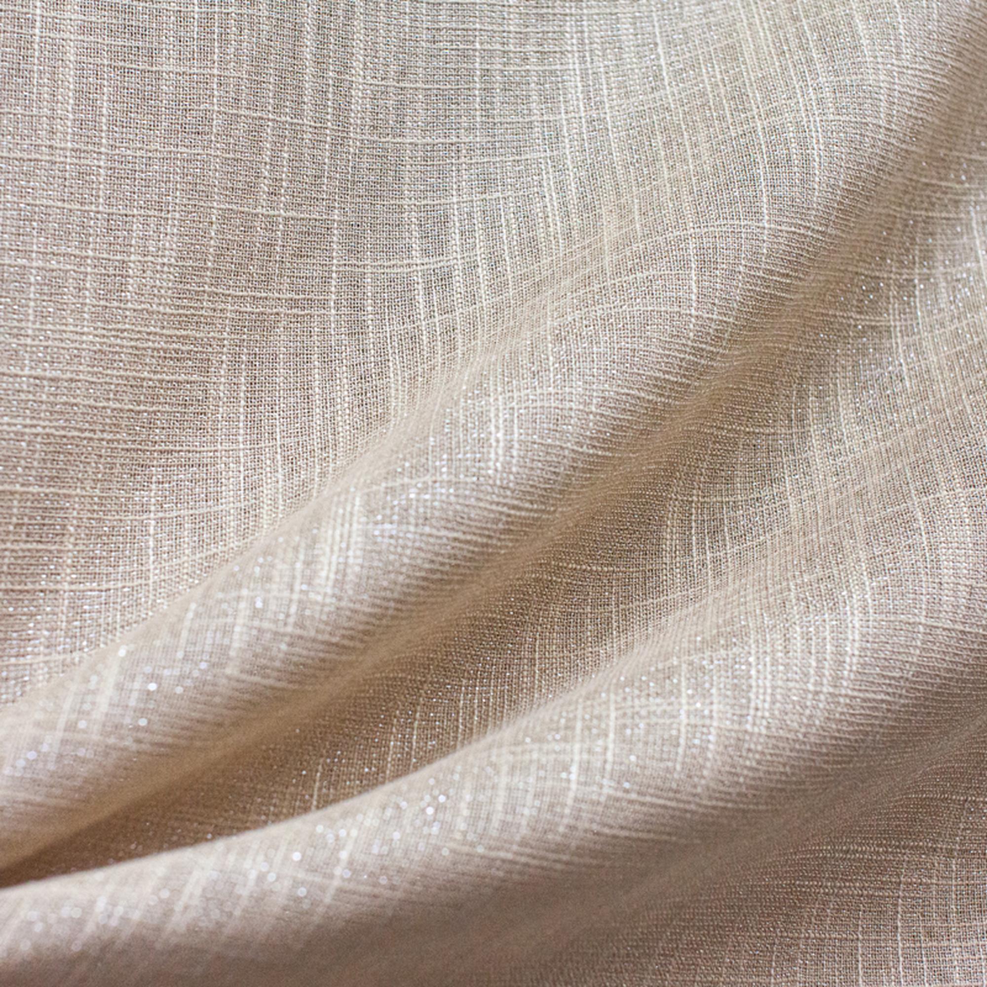 Zeil fabric in color Beige showcasing fabric solid metallic thread sheer drapery & curtain fabric.