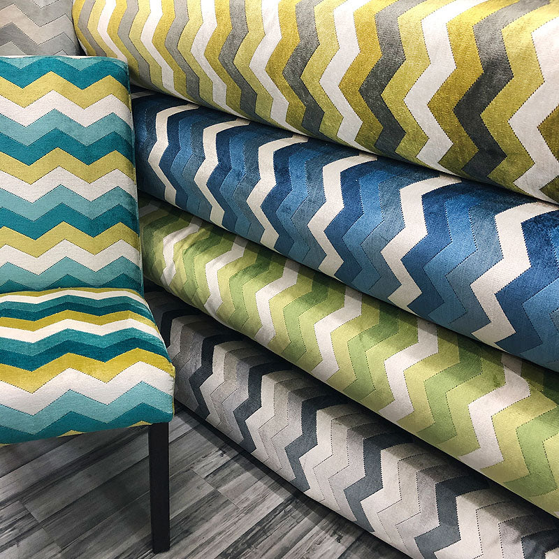 Fabiana Fabric | Zigzag Chevron Cut Velvet Fabric | Upholstery Fabric